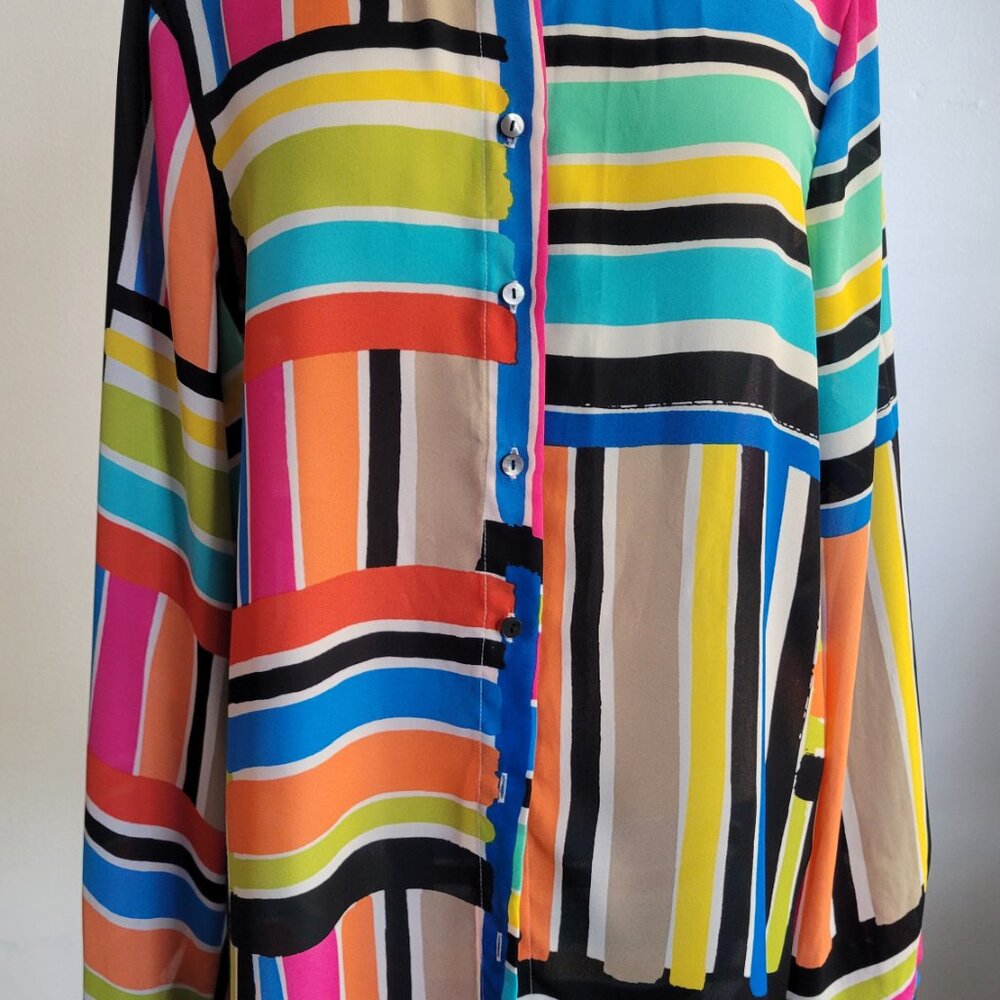 Spense Striped Button-Down Sheer Multi-Colored Bl… - image 4